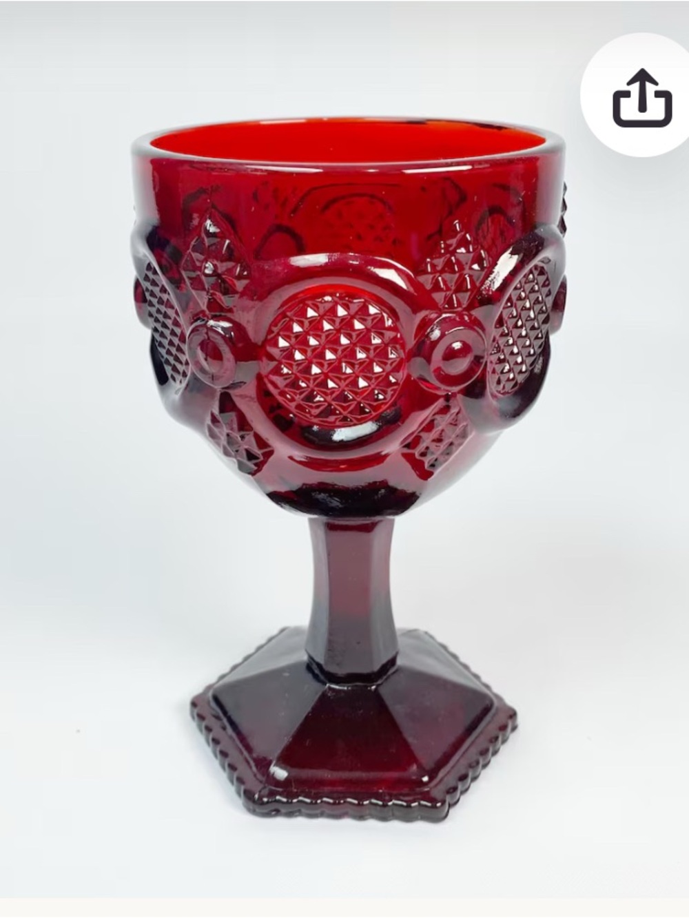 Antique Avon Cape Cod Ruby Red Wine Goblet: Gothic Pressed Glass, #21
